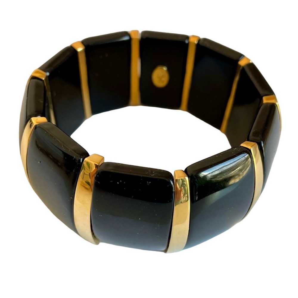 Vintage Joan Rivers Classics Collection Chunky Black And Gold Stretch Bracelet - Picture 2 of 9